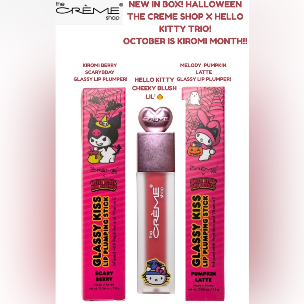 NIB HALLOWEEN THE CRÈME SHOP X KUROMI LIP & CHEEK TRIO! HALLOWEEN! KAWAII!